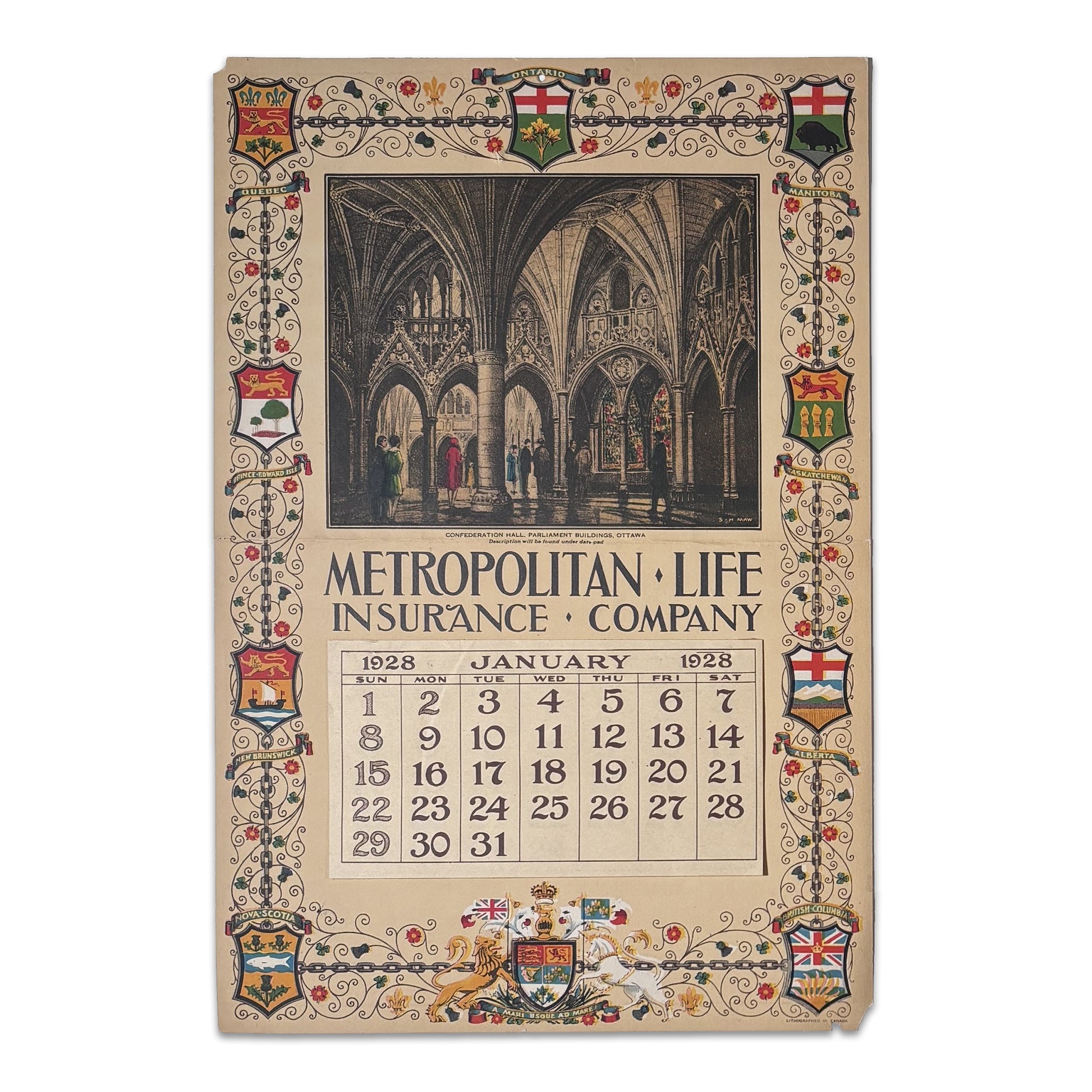 Samuel Herbert Maw - Metropolitan Life Insurance Calendar for the year 1928, with original sketch
