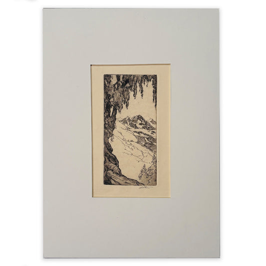 John Wesley Cotton - Pepper Tree and Mountain, California (Christmas card)
